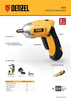 New Denzel. Cordless screwdriver 260027.