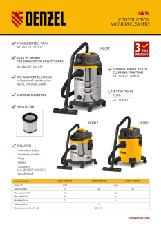 New Denzel. Construction vacuum cleaners 282017, 282027, 282037.