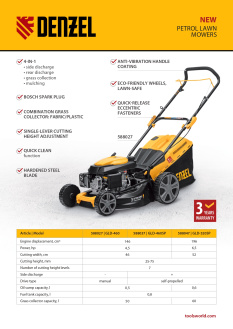 New Denzel. Gasoline lawn mowers 588027, 588037, 588047.