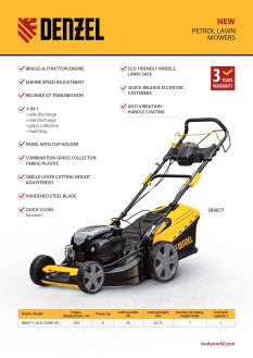 New Denzel. Gasoline lawn mower 588077.